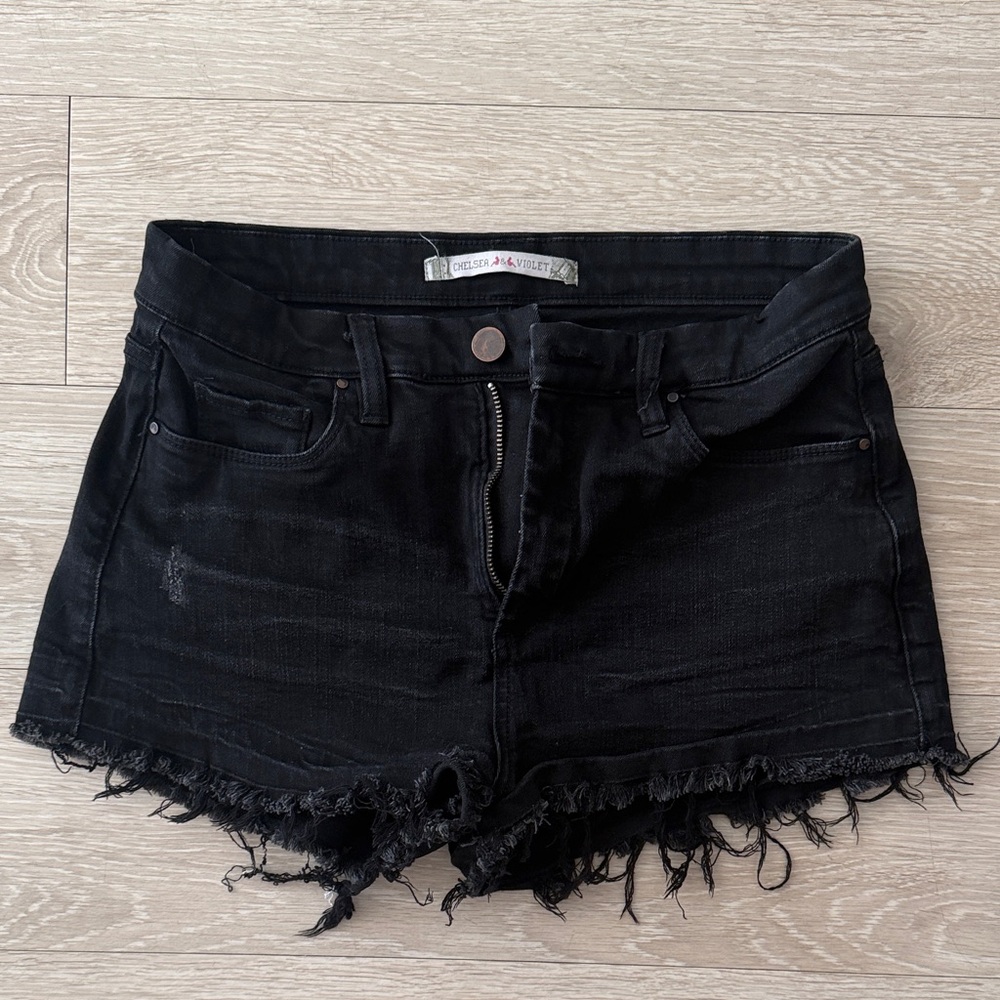Chelsea & Violet Black Frayed Hem Denim Shorts